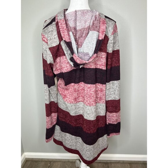 True Self Striped Hooded Knit Cardigan Sweater In Red &amp; Gray XL - Picture 4 of 12
